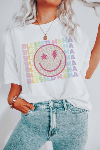 Blessed Mama Smiley Graphic Tee