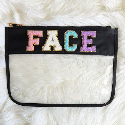 "Face" Varsity Letter Clear Pouch Bag
