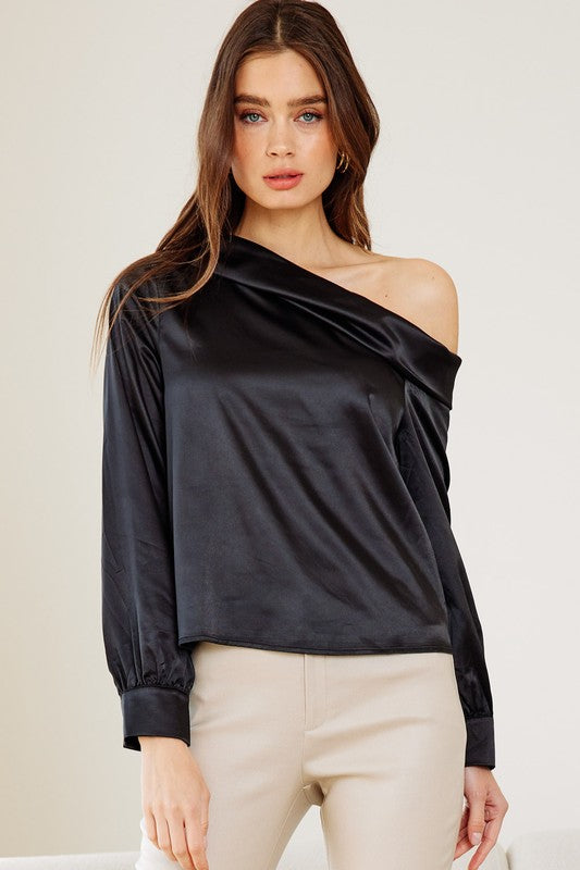 Feels like Forever One Shoulder Satin Top