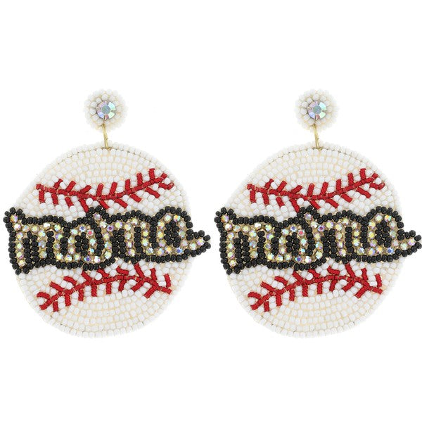 Rhinestone Baseball Mama Beaded Earrings