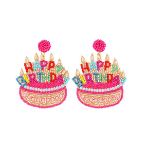 Happy Birthday Cake Beaded Earrings