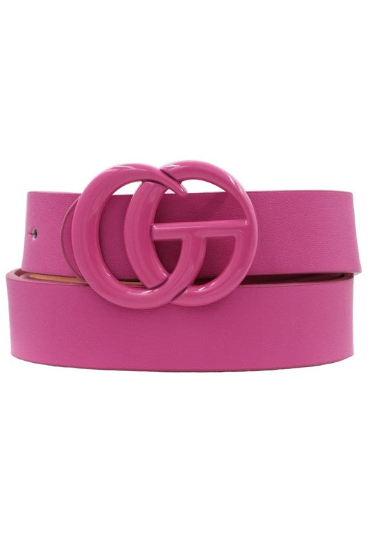 Painted Buckle Faux Leather Belt