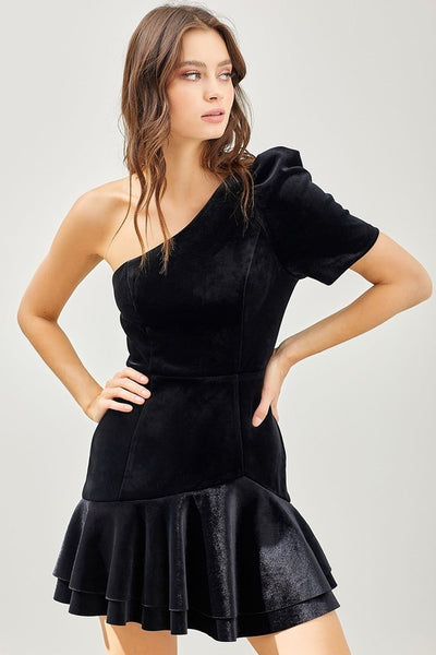 Moving On One Shoulder Ruffle Dress