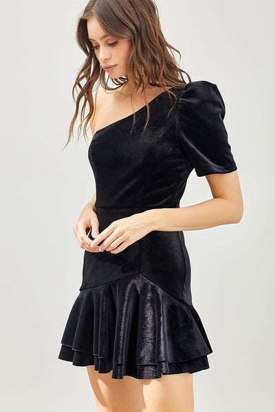 Moving On One Shoulder Ruffle Dress
