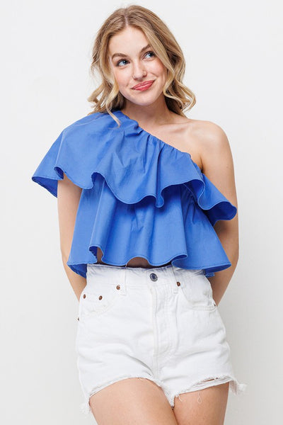 One of a Kind Ruffled One Shoulder Crop Top