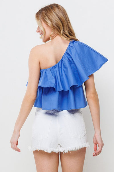 One of a Kind Ruffled One Shoulder Crop Top