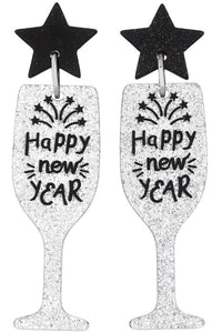 Happy New Year Champagne Glass Earrings