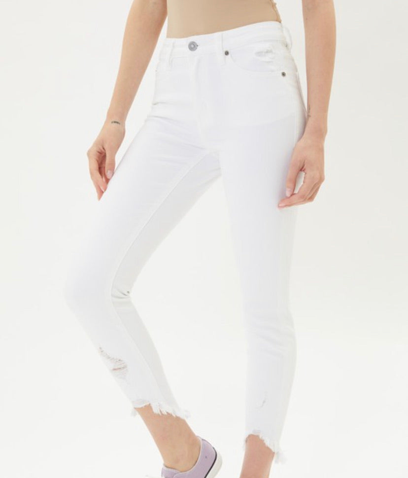 Kan Can Ankle Detail Skinny White Jeans