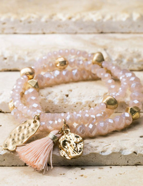 Tassel & Charms Bead Bracelet Set