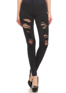 Charcoal Distressed High Waisted Leggings