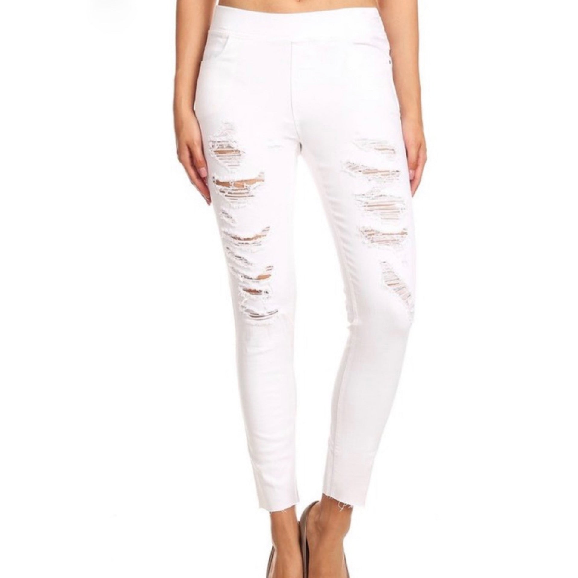 White Ripped Detail Skinny Jeans