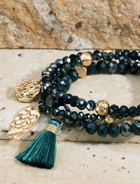 Tassel & Charms Bead Bracelet Set